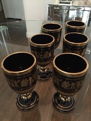 I. Spyropoulos Handmade Greece 24K Gold Black Ceramic 7 pc Greek Set