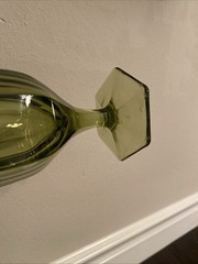 Vintage Fostoria Olive Green 1887 Coin Pattern #1372 Line Glass Goblet 6.5”