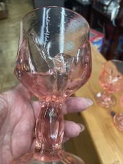 6 X TIFFIN Pink Glass FRANCISCAN CABARET FOOT Wine Water GOBLET Lotus 6” Vintage
