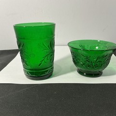 Anchor Hocking Forest Green Glasses And Fruit Bowl Mixed Lot Of 5