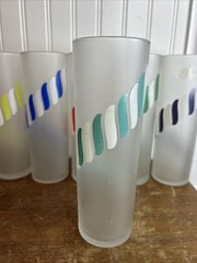 Libbey Vintage Frosted Candy Stripe Tom Collins Glasses Set of 6 Barware Tumbler