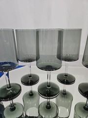 Set (6) Water Glasses Goblets, Crystal Lenox Signed «Blue Smoke» Gray-blue-green