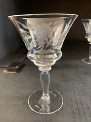 6 Arcadia Wine Goblets Etched Flower & Vine Coupe.