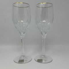 Set of 2 Mikasa Golden Lights Crystal 9″ Goblet Glasses GOLD RIM XY 746/001