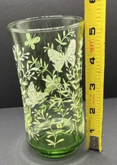 VTG MCM Very HTF Libby Libbey Glasses Grass Green w/White Butterflies Set of 4