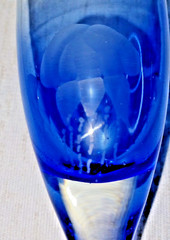 Rare Romanian Crystal Blue Drop Aquatic Etched Champagne Flutes 10″ Rare