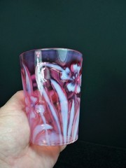 Rare Northwood Daffodils Opalescent Glass Cranberry Tumbler Victorian Antique