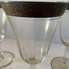 4 Tiffin Franciscan Clear Rose Rambler Wine Glasses with Silver Trim