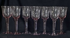 VTG Handblown Pink Glass Goblets Stemware – Set of 7 Tulip Wine Water Glasses