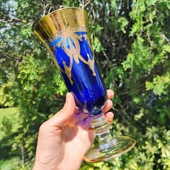 Interglass Italy Royal Blue 24K Gold Crystal Champagne Flutes Set of 6 Glasses