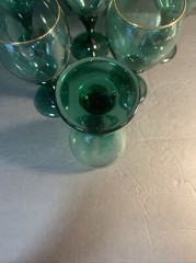 VTG Libby Juniper Green Water Wine Goblets Set Of 6 Glass Teardrop Gold Rim 7″