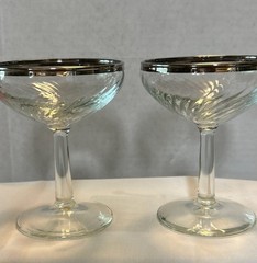 Vintage Bar Glass Silver Rim Cocktail Martini Glass Barware MCM Lot Of 6 4oz