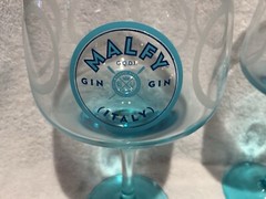 Italian Malfy Gin Large 18oz. Aquamarine Copa Glass Goblet Pair Of Two