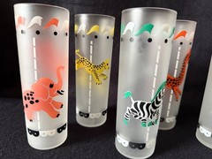 Libbey Circus Carousel Tom Collins Iced TeaFrosted Animal Merry-Go-Round Glasses