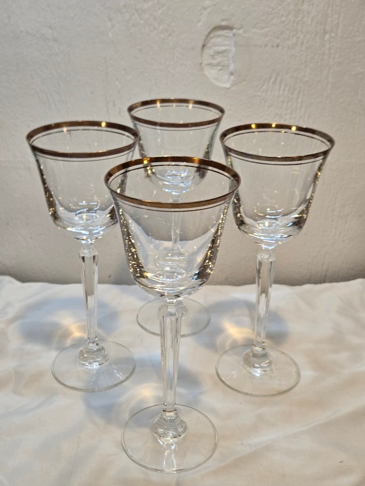 4 MIKASA «WHEATON» WHITE WINE GLASSES, GOLD BANDS