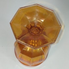 Set of THREE (3) Orange Iridescent Glass Goblet Octagonal Base Stemmed Drinkware
