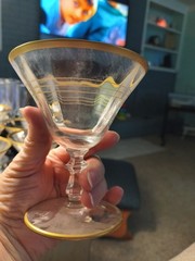 8- GLASTONBURY LOTUS Gold Encrusted RAMBLER ROSE GOKD Optic Cordials 4.5” Tall