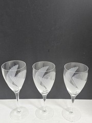 Lenox «Fan Light» Crystal 7-7/8″ Frosted Fans Wine Glass Made USA Mint Set Of 3