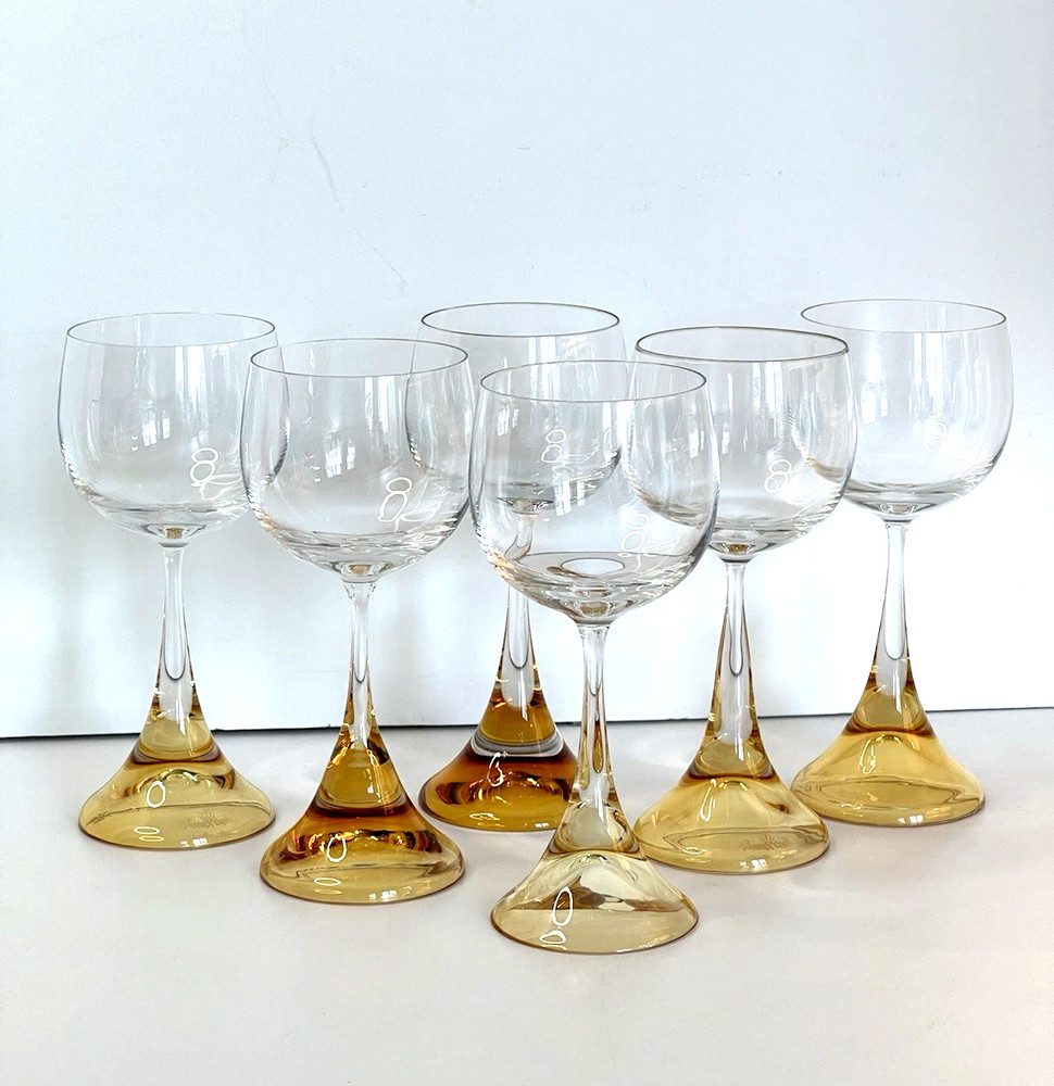 Rosenthal Clairon Amber Crystal Wine/Sherry Glasses(6) Hand Blown 1960’s Germany