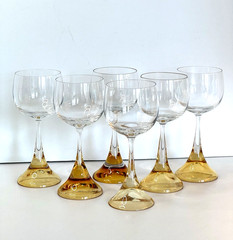 Rosenthal Clairon Amber Crystal Wine/Sherry Glasses(6) Hand Blown 1960’s Germany