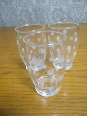 3 Clear Glass with Etched Circles – Tumbler Glasses – 12oz – 4 5/8″ tall