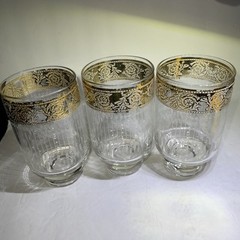 CULVER Starlyte 3 Highball Cocktail Glam Glasses Ornate 22K Gold Bands MCM VTG