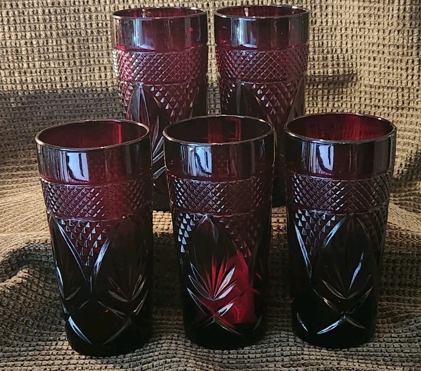 Set of 5 Cristal D’Arques Durand Luminarc Ruby Red 14oz 6.25″ Glass Tumblers