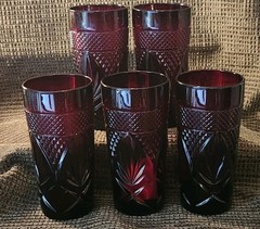 Set of 5 Cristal D’Arques Durand Luminarc Ruby Red 14oz 6.25″ Glass Tumblers