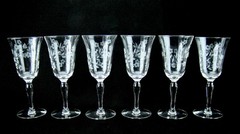 6 Vintage Elegant Floral Cut Etched Mystery Maker & Pattern Wine Clarets Glasses