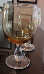 Selency 2 Vintage Crystal Cognac Glasses Light Amber Clear Stem