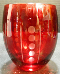 Vintage MCM Ruby Cut To Clear Dots & Lines Glass Tumbler 4″ x 3.25″ x 3.25″ Exc