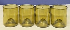 Upcycled Handmade 4 pc Green Tumblers Drinking Glasses Made From Wine Bottles