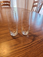 Mid-Century Modern Style Gold Starburst Stemless Champagne Glasses – Pair