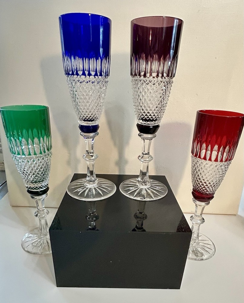 Ajka Hungary Hand Cut Clear Crystal Harlequin Wine Glasses Set 4 24% PbO 9”