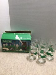 Vintage Golf Ball 19th Hole 16 Oz Glasses Indiana bar drink Glass Set of 8 w/box
