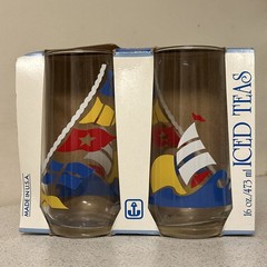 Vintage Anchor Hocking Nautical Sailboat Iced Tea Glasses Tumblers Set of 4