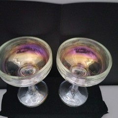 2 Wine Glasses Champagne Amber Iridescent Bowl Stem Cordial Glasses 5.5″