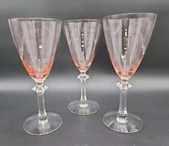 UNK4440 (Pink) by Unknown Manufacturer Pink Optic Bowl, Clear Stem & FootSet 3