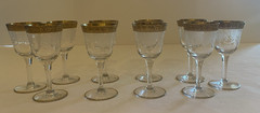 Vtg Port Glasses W/Gold Trim on Rim & Outline of Base & Lace &Plants Etch Lt 10