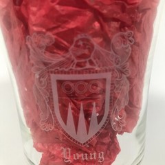 YOUNG Etched Coat Of Arms Family Crest 6.75in X 3.25in Wine Glass Water Goblet