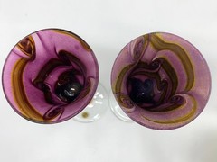 Australia Art Nouveau COLIN HEANEY GLASS Pair Wine glass Tall 8.8in Signed Rare!