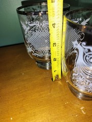 Vintage MCM Set of 4 Silver Ornate Rocks Old Fashion Bar Glasses Set Scroll Ship