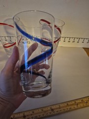 3 Red & 1 Blue Pier 1 Tumblers Glasses Swirline Retired Barware Beer Water