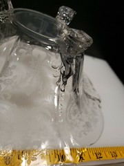Etched Glass Large 3-Footed Bowl centerpiece Fruit Console, STUNNING! MINT!