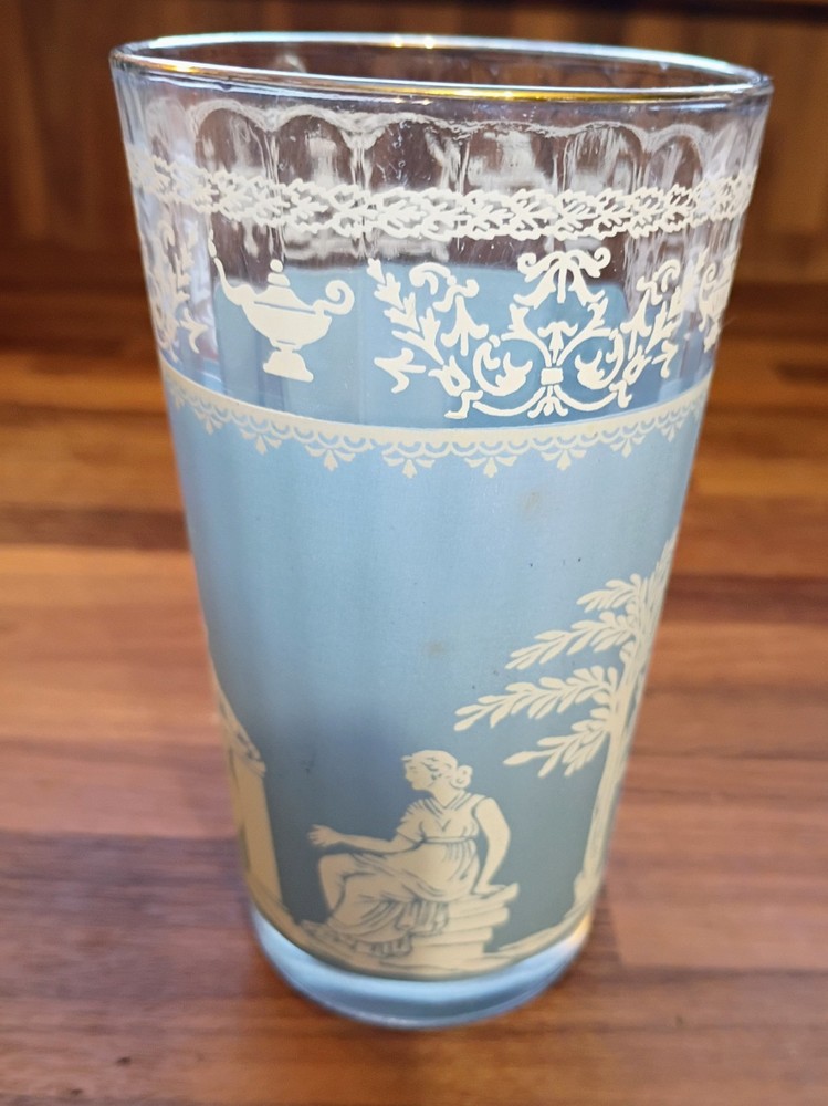 VTG Jeanette Jasperware Hellenic Blue Greek Drinking Glass Retro Drinkware
