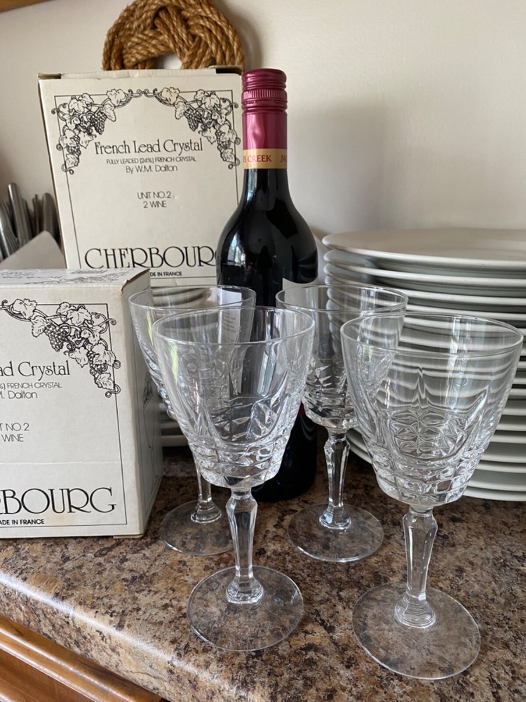 Vintage Cherbourg French Lead Crystal by WM Dalton lot of 4 Wine Glasses France