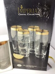 Imperial Crystal Collection Tumblers High Ball Glasses 24kt Gold Set of 4