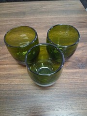 vintage hand blown forest green Rock Glasses 3.5 Inches Tall