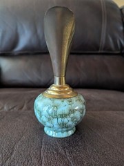 Vintage Delft Holland Brass and Marbled Robin Blue Hand Painted Pitcher Vase