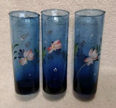 Set of 3 Hand Painted COBALT BLUE Glassed Highball Signed, D Gessel & Another